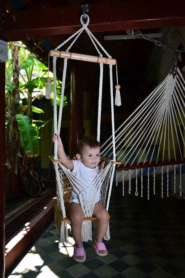 Handmade Baby Swing Off White Cotton Indoor Outdoor Swing