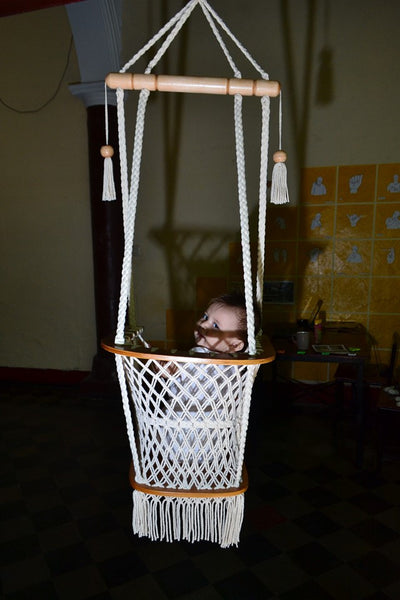 Handmade Baby Swing Organic Off-White Cotton Indoor/Outdoor Swing - Mission Hammocks - 4